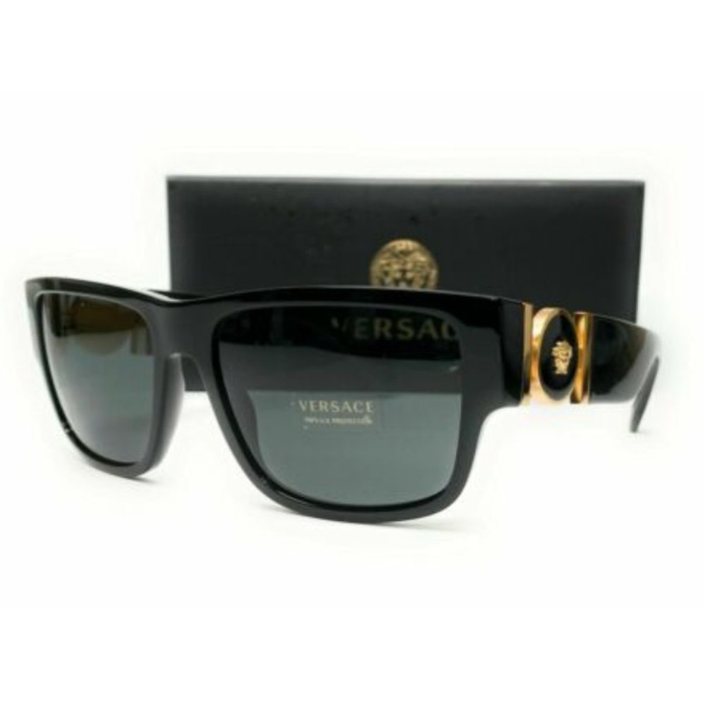 Versace Men's Black and Grey Rectangle Sunglasses